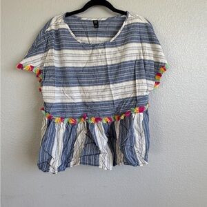 SHEIN Blue and White Striped Top